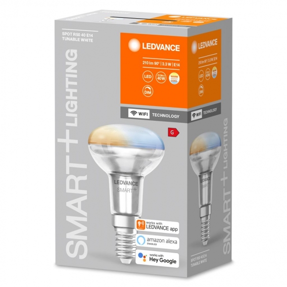 LEDVANCE Smarte LED R50 Spotlampe mit Wifi Technologie, Sockel E14, Lichtfarbe änderbar (2700-6500K), Ersatz für herkömmliche 40