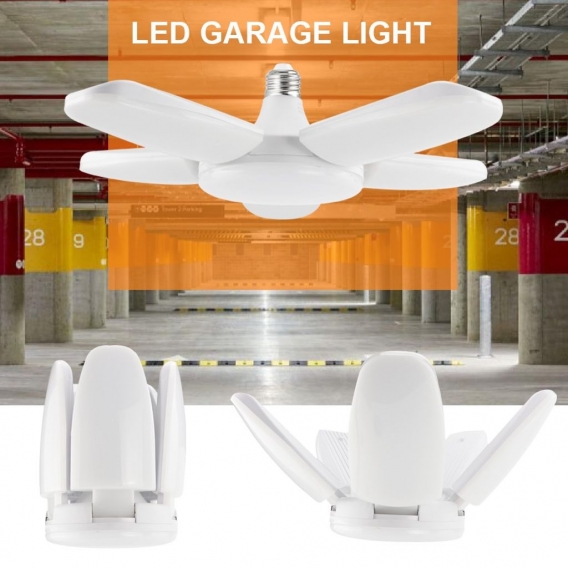 E27 LED Garagenbeleuchtung 80W Lüfter Blattform Kaltweiß 6000K Verformbare 6400LM Ersetzt 640 Watt Glühlampen, LED Faltlampe