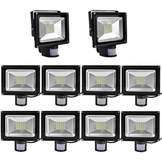 Greenmigo 10x 30W SMD Fluter mit Bewegungsmelder LED Strahler Warmweiß warmweiss Licht IP65 Wasserdicht LED Lampe Wandleuchter F