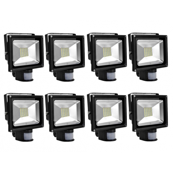 Greenmigo 8x SMD 30W Fluter mit Bewegungsmelder Strahler Warmweiß Schwarz Aluminium Gehäuse IP65 Wasserdicht LED Lampe Wandleuch