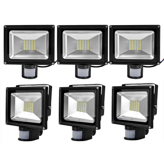 Greenmigo 6x SMD 30W Fluter mit Bewegungsmelder Strahler Warmweiß Schwarz Aluminium Gehäuse IP65 Wasserdicht LED Lampe Wandleuch