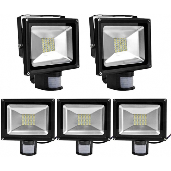 Greenmigo 5x 30W SMD Fluter mit Bewegungsmelder LED Strahler Warmweiß warmweiss Licht IP65 Wasserdicht LED Lampe Wandleuchter Fl