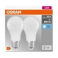 Osram LED E27 8.5W 806LM 2PACK LED-Lampe, Birnenform, Sockel E27, 8,5 Watt, Neutralweiß, 4000 K, Energieeffizienzklasse A+