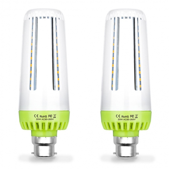 2 Stück B22 20W LED Kaltweiß Lampe Glühbirne Maiskolben Leuchtmittel mit Milchig Weiß Schale