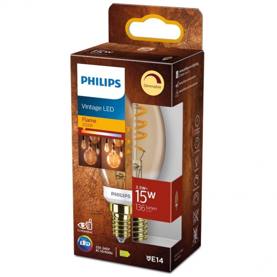 Philips LED Lampe ersetzt 15W, E14 Kerzenform B35, gold, warmweiß, 136 Lumen, dimmbar, 1er Pack [Energieklasse A]