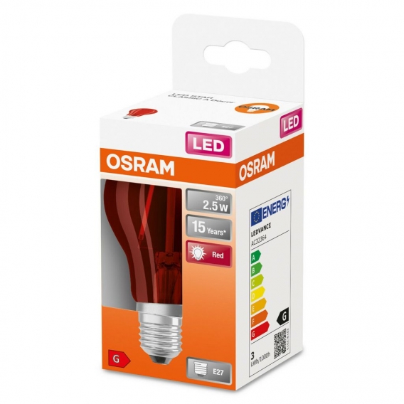 OSRAM Standard LED-Lampe rotes dekoratives Glas - 2,5 W Äquivalent 15 E27 - Warmweiß