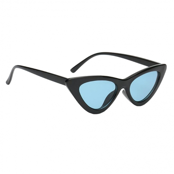 1pc Katzenaugen-Sonnenbrille Farbe Schwarzer Rahmen Blaue Linse