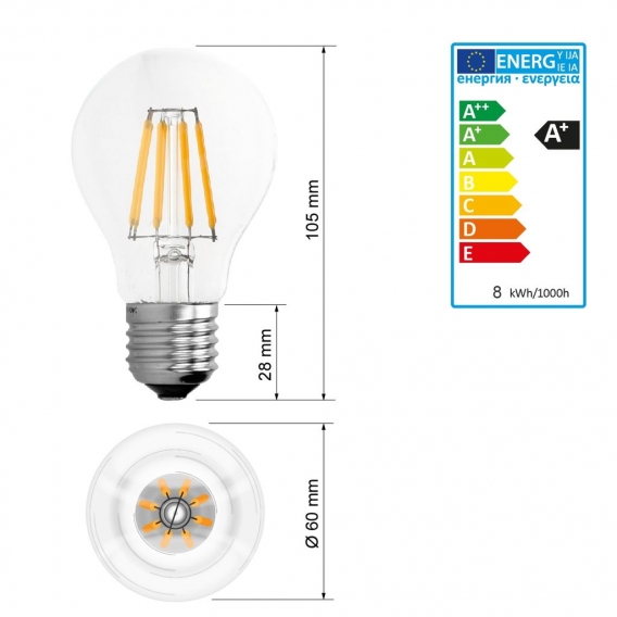 ECD Germany 20er Pack E27 LED Birne Filament 8W - AC 220-240V - 816 Lumen - 120° Abstrahlwinkel - Warmweiß 2800K - ersetzt 45W G