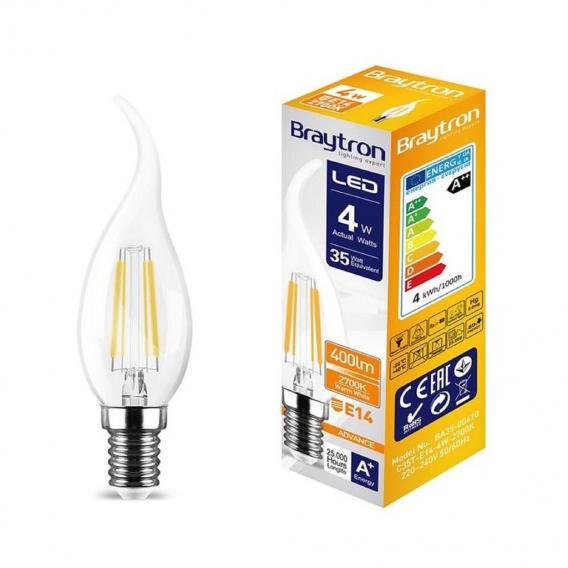 3x LED Leuchtmittel | E14 Filament | Flamme | C35T | 4W | 400 Lumen | Birne | Lampe | Leuchte | warmweiß 3000 K