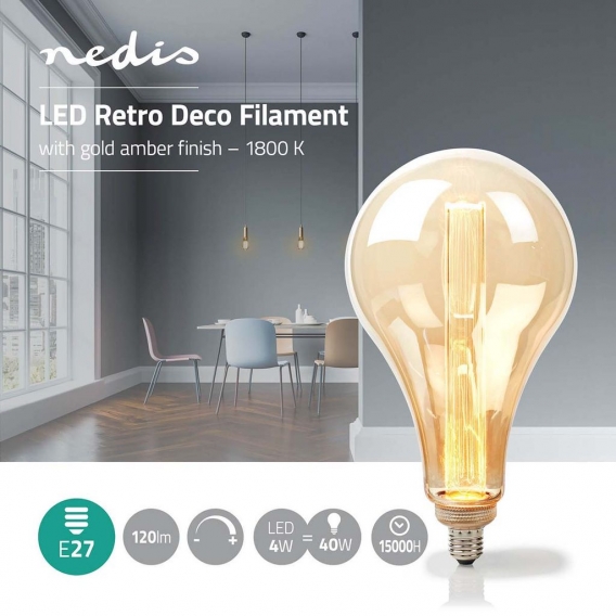 Nedis LED-Filament-Lampe E27 | PS165 | 3.5 W | 120 lm | 1800 K | Mit Gold Amber Finish | Retro Style | Anzahl der Lampen in der 