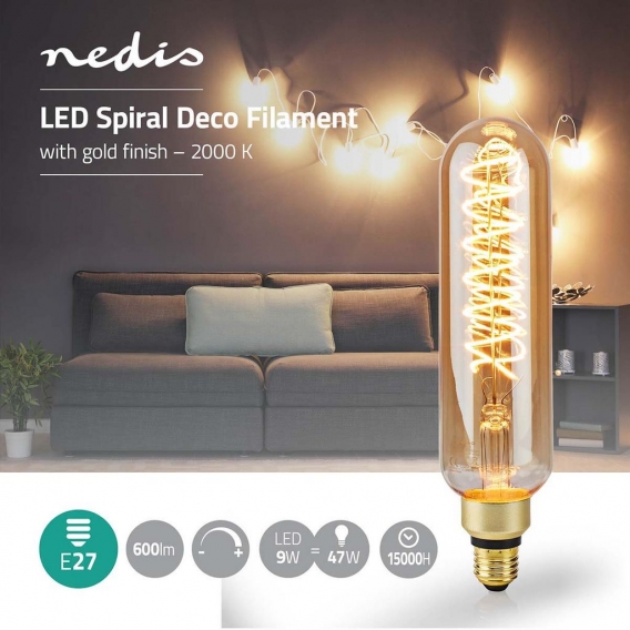 Nedis LED-Filament-Lampe E27 | T65 | 8.5 W | 600 lm | 2000 K | Mit Gold Finish | Retro Style | Anzahl der Lampen in der Verpacku