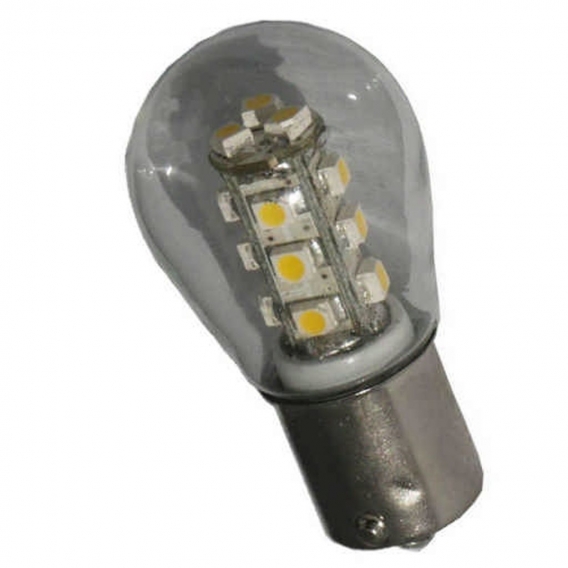 S+H LED Kugel 15 SMD 25,4x51mm BAY15d 10-30 Volt AC/DC 1,5 Watt 93Lm 6500K 300 Grad klar dimmb