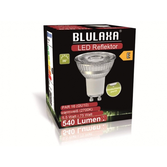 BLULAXA LED-SMD-Lampe, PAR16, GU10, EEK: E, 5,5 W, 540 lm, 2700 K