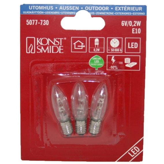 9x Spitzkerze Glühbirne Ersatzbirne Topkerze für Lichterkette und Schwibbögen (LED 6V / 0,2W E10 halbgeriffelt Außenbereich)