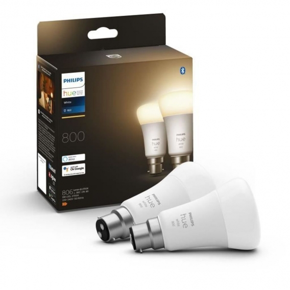 PHILIPS Hue White - 9,5 W verbundene LED-Lampe - B22 - Bluetooth-kompatibel - 2er-Pack