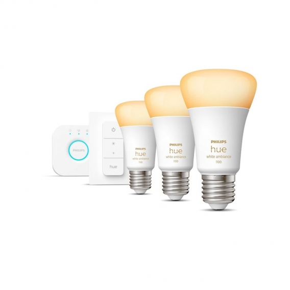 Philips Hue Bluetooth White Ambiance LED E27 75W 800lm Dreierpack inkl. Bridge & Dimmschalter