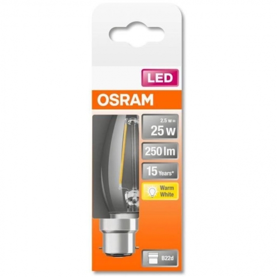 OSRAM LED-Lampe Flammenklares Filament - 2,5 W Äquivalent 25 W B22 - Warmweiß