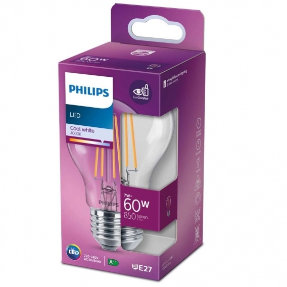 Philips LED Lampe ersetzt 60W, E27 Standardform A60, klar, neutralweiß, 850 Lumen, nicht dimmbar, 1er Pack