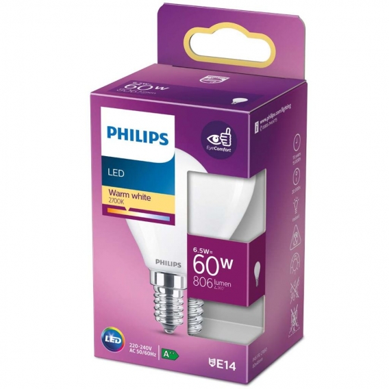 Philips LED Lampe ersetzt 60W, E14 Tropfenform P45, weiß, warmweiß, 470 Lumen, nicht dimmbar, 1er Pack