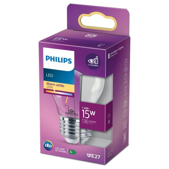 Philips LED Lampe ersetzt 15W, E27 Tropfen P45, klar, warmweiß, 136 Lumen, nicht dimmbar, 1er Pack