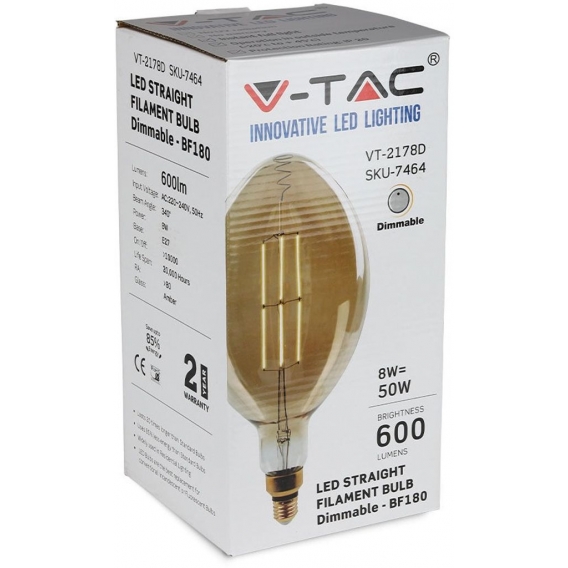 V-TAC lED-Lampe VT-2178D BF180 E27 8W 2000K 600lm IP20 orange