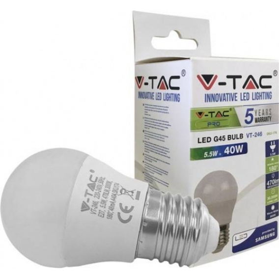 V-TAC lED-Lampe VT-246 G45 E27 5,5W 3000K 470lm weiß