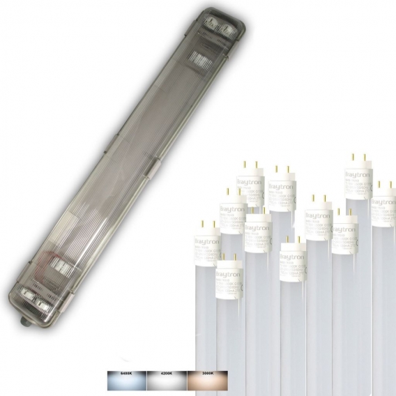 IP65 Feuchtraumleuchte, 1-Flammig Wannenleuchte, 1x 18W LED Röhre 120cm T8 1750lm Neutralweiß (4200K), Plastik, Grau, 127,6 x 6.