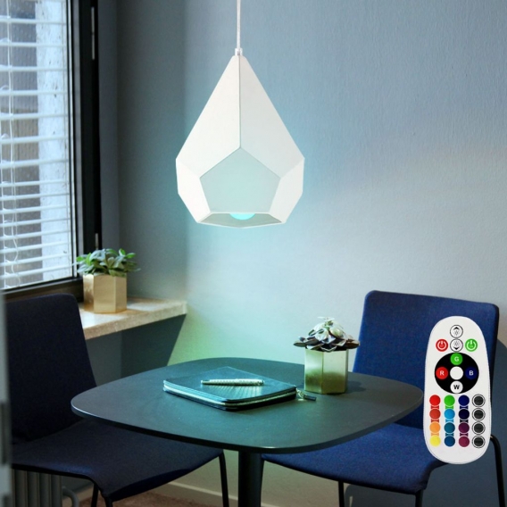 RGB LED Pendelleuchte, Fernbedienung, weiß, dimmbar, H 130cm