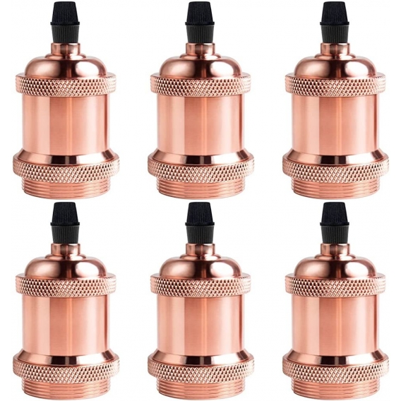 AcserGery Lampenfassung E27. Retro-Hängelampe. Adapter aus massiver Keramik. 6 Stück roségoldene Fassung