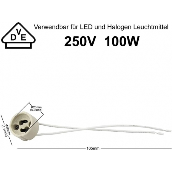 Pyzl GU10-Lampensockel, GU10-Keramiksockel, Premium-Silikonkabel, für GU10-LED und Halogen, 20 Stück