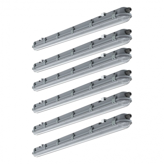 6er Set LED Wannenleuchte, Kunststoff, Grau, L 120 cm