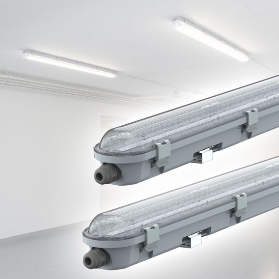 2er Set LED Wannenleuchte, Kunststoff, Grau, L 120 cm