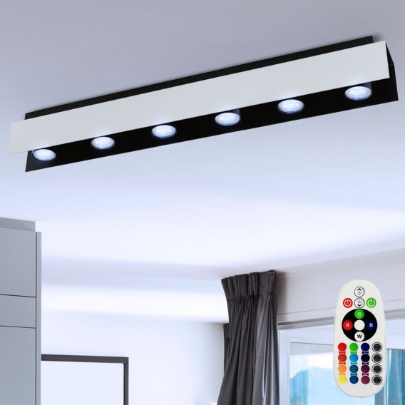 RGB LED Deckenleuchte, Stahl schwarz weiß, Dimmbar, L 83 cm