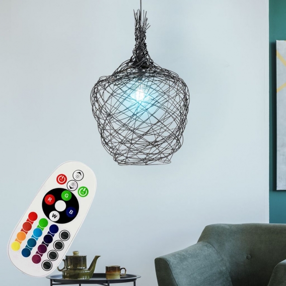 RGB LED Hängeleuchte, Geflecht, schwarz, H 140 cm