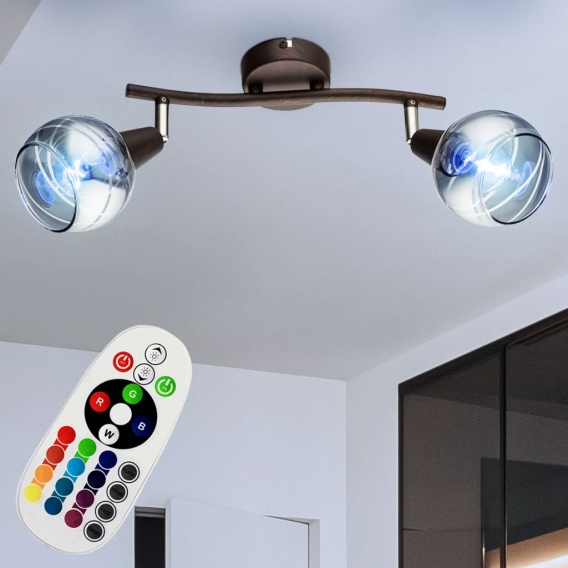 RGB LED Deckenlampe, bronze, Strahler verstellbar, L 28 cm