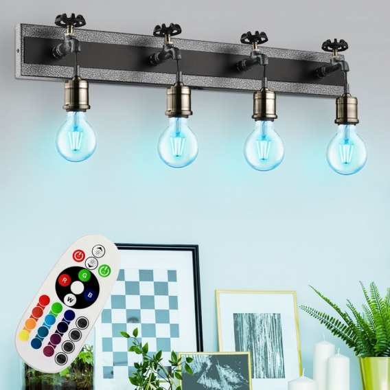 RGB LED Wandleuchte, Stahl, Holz, silber, schwarz, L 75 cm