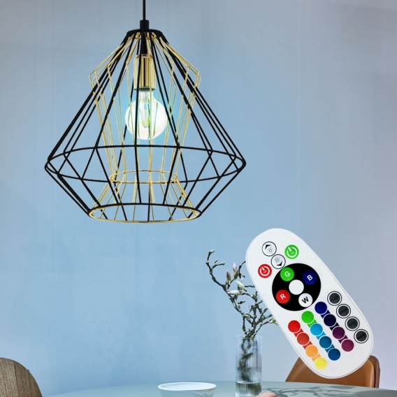 RGB LED Hängeleuchte, Käfig-Design, schwarz, 39 cm