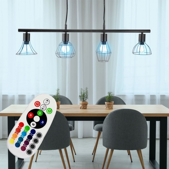 RGB LED Pendelleuchte, schwarz, Käfig Design, L 73 cm