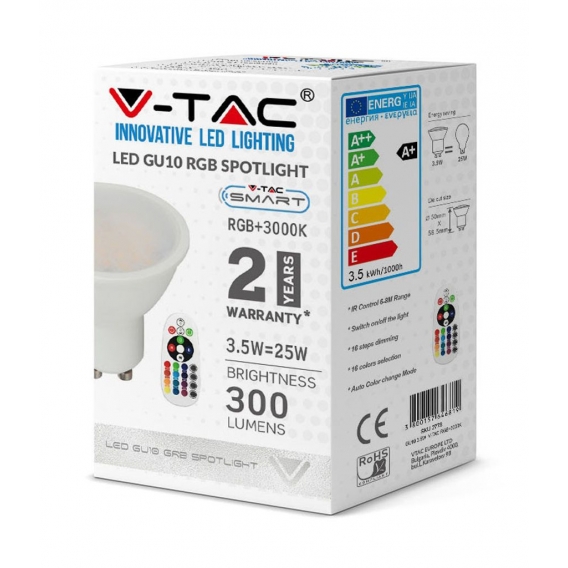 V-TAC lED-Lampe VT-2244 GU10 3,5W 300lm 3000K weiß/RGB 2-teilig