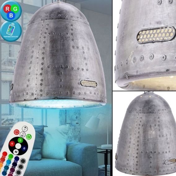 RGB LED Hängelampe aus Metall, Industrie Stil, silber SA