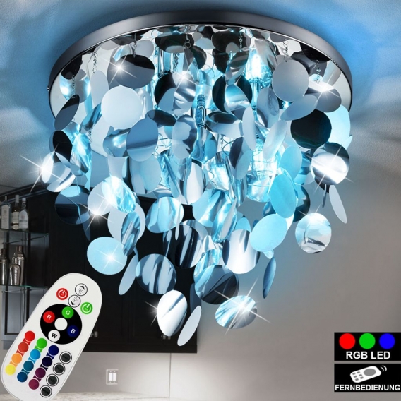 RGB LED Deckenlampe, chrom, Behang silber, 55 cm LUCCA