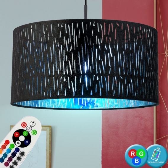 RGB LED Hängelampe, Samt, schwarz gold,  Höhe 140 cm, TUXON