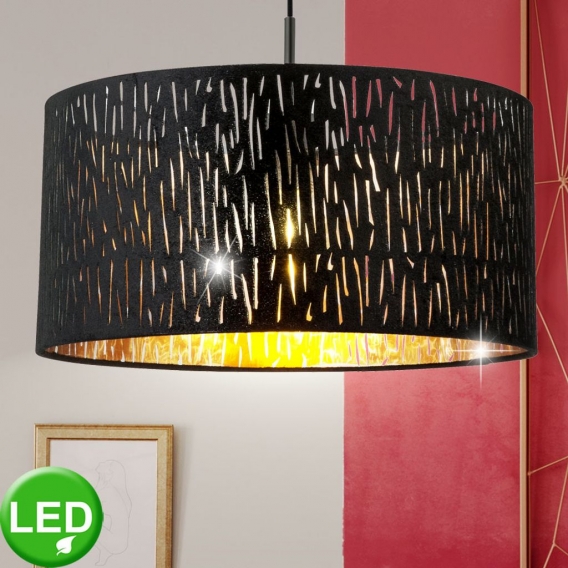 LED Hängelampe, Samt, schwarz gold,  Höhe 140 cm, TUXON