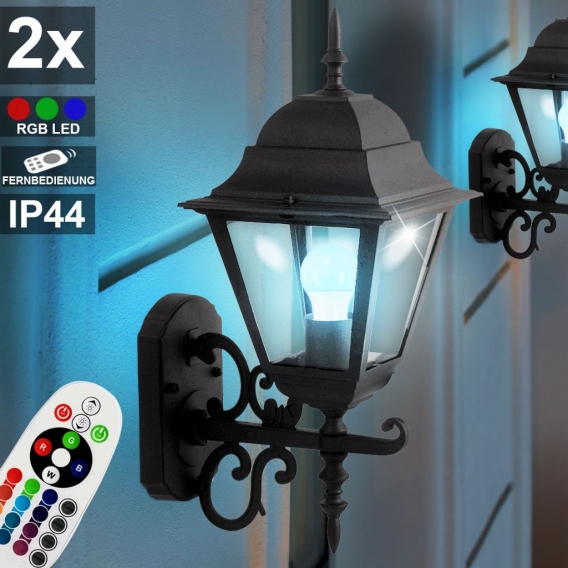 2er Set RGB LED Wandlaternen, schwarz, Höhe 44,5 cm,VT-761