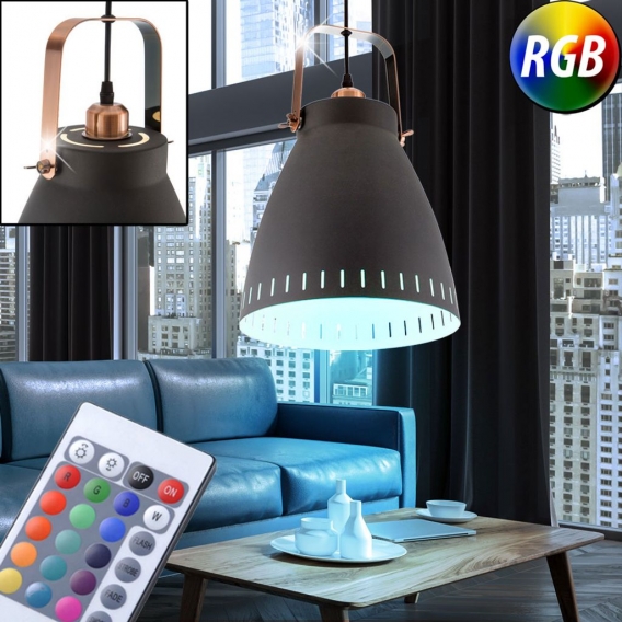 RGB LED Retro Hängeleuchte in schwarz für den Wohnraum MAKKY