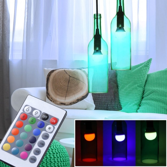 2er Set RGB LED Hängelampen im grünen Flaschendesign VT-7558