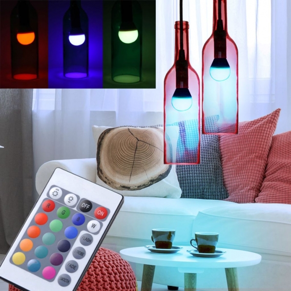 2er Set RGB LED Pendellampen im Flaschen Design