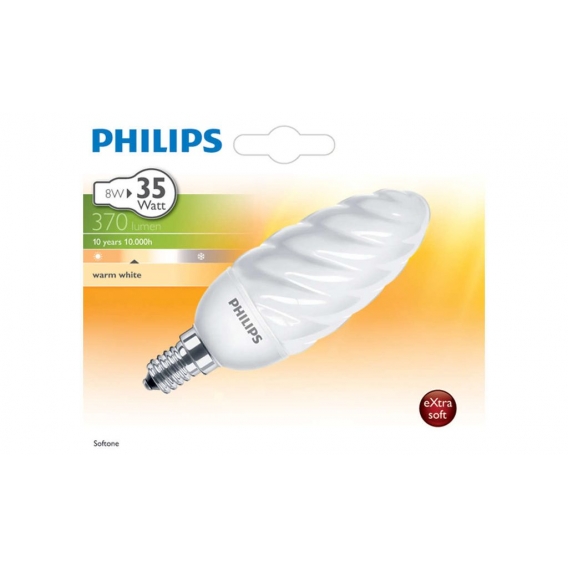 Philips gedrehte Kerze Energie E14 8 Watt Verbrauch entspricht 35 W Glühbirne