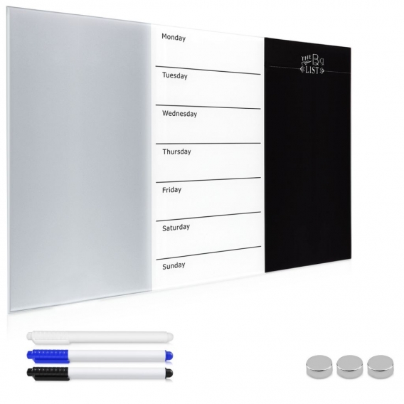 Navaris Magnettafel Wochenplaner Whiteboard aus Glas - Tafel 60x40 cm magnetisch zum Beschriften - Magnetwand Kalender inkl. Mag