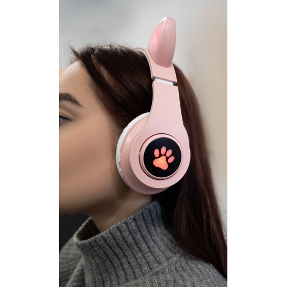 Kinder Kopfhörer Bluetooth LED kabellos Katzenohr 16865, Farbe:Rosa/ pink